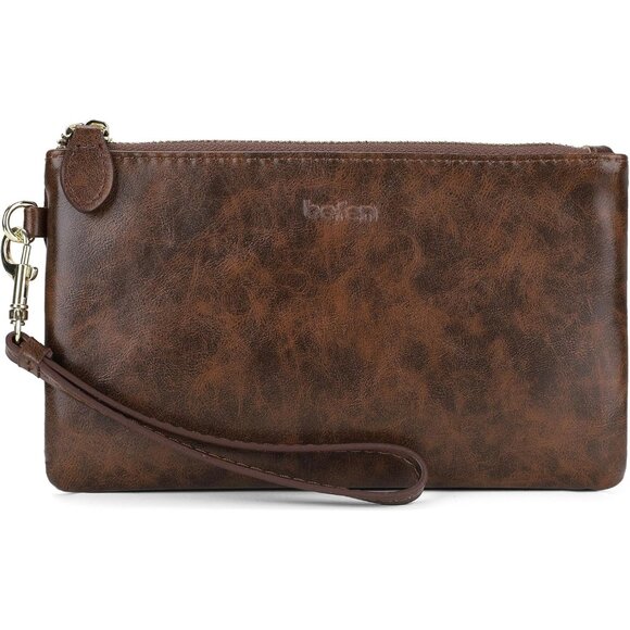 Handbags - Genuine Leather Wristlet Clutch Wallet Purse Crazy Horse Leather Brown